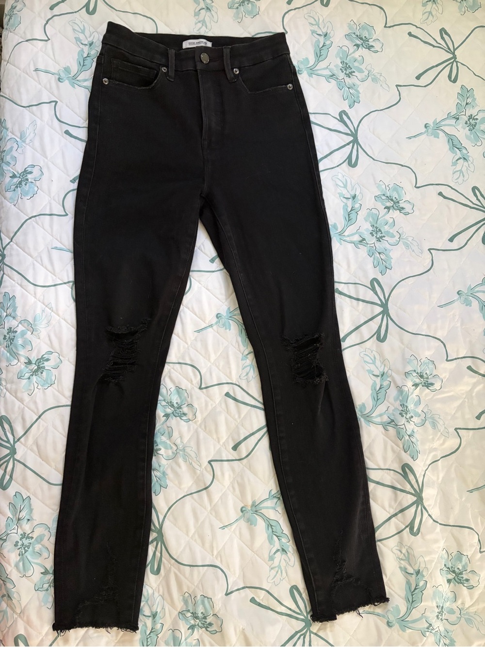 Good American Black Ripped High-Rise Skinny Jeans